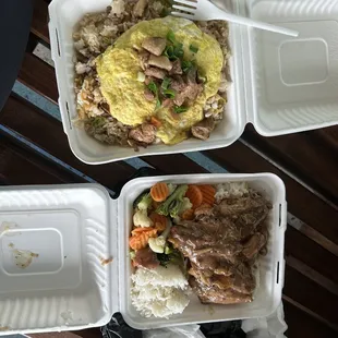 Adobo plate and shoyu chicken