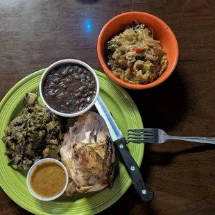 1/4 White, Greens, Black Beans and Cabbage