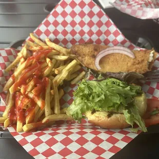 Fish sandwich with fries