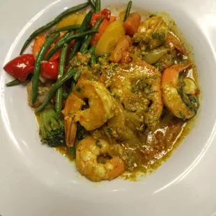 Shrimp and sautéed vegetables