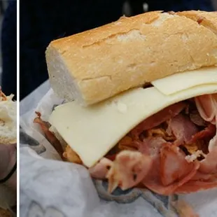 Fried Chicken, Chisesi Ham w/ Swiss Cheese Po-boy from Sammy's Deli.