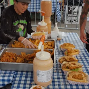 Makin the crab po boys at Ajun Cajun