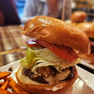 a burger and fries