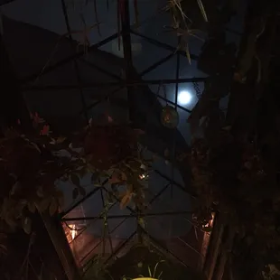 Beautiful moon as seen from the vaulted skylight windows in this place.