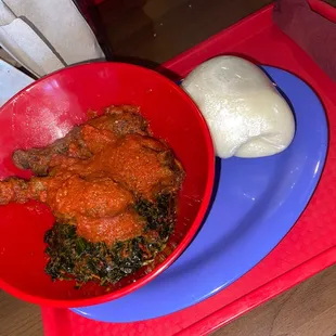 Spinach chicken and fufu