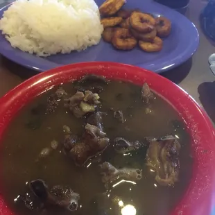 Goat pepper soup, white rice and dodo