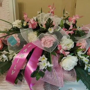 Pink and White Casket Spray