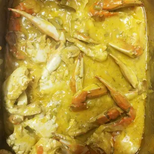 a pot full of crab legs