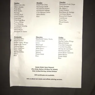 the daily lunch menu