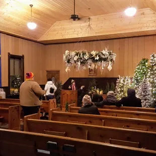 Holiday in Lights at the Anoka County Fair: inside the chapel. Yeah, there's an 1890s chapel on the fairgrounds!