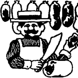 a black and white drawing of a man holding a knife and fork