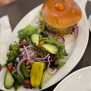 Cheese burger with side salad