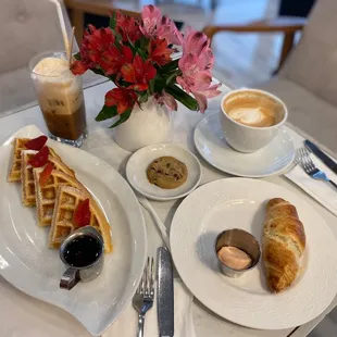 Almond Croissant, chocolate chip cookie and plain waffle