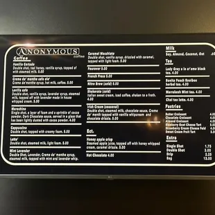 Coffeee menu