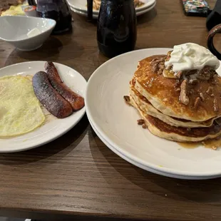 Bourbon Street Pancakes with eggs and andouille sausage
