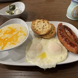 Traditional breakfast with andouille sausage
