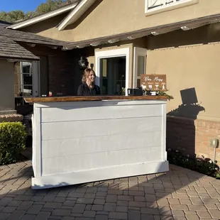 Megan waiting for ceremony to end and cocktail hour to start!