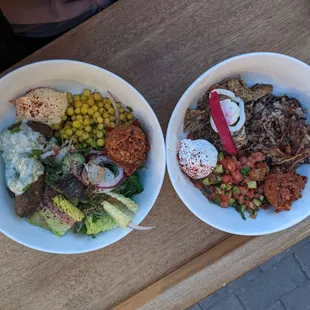 Couscous with kofta (left) Lentil rice with zaatar chicken (right)