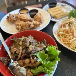 two plates of food on a table