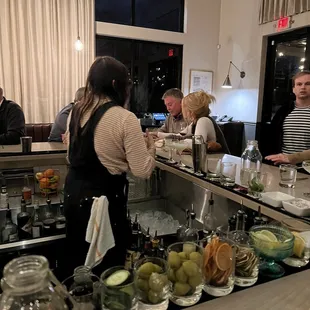 a group of people in a restaurant