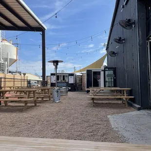 View of food trucks from side patio