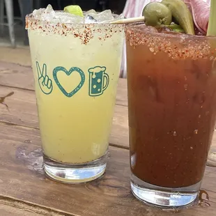 Spicy margarita and a decadent Bloody Mary