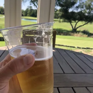 Having a beer on the new patio.