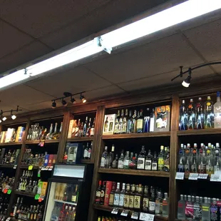 shelves of liquor bottles