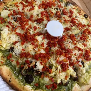 Mediterranean Delight Pizza on cauliflower crust
