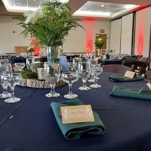 Restaurant set up for a wedding.