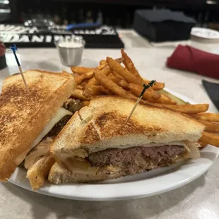 Patty melt with French fries