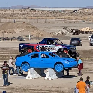 Fire monster truck sets this car on fire!  (Monster Trucks show)