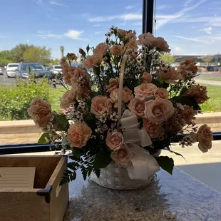 Beautiful pale pink floral basket for remembrance