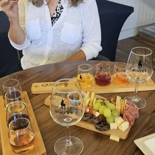 Super Yelper Isobel L. sampling the wine flight &amp; Charcuterie-Fromagerie board at Antelope Valley Winery.