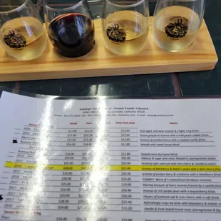 Menu and wines