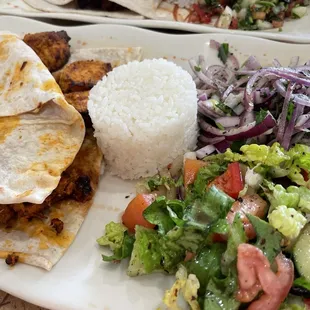 Chicken Kabob onion salad seasonal salad