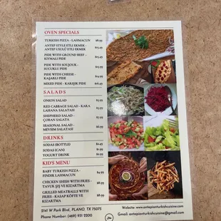 Back of menu
