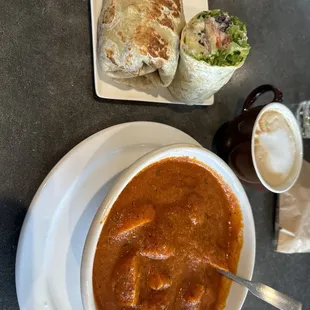 Soup, wrap and coffee