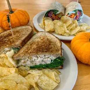 Chicken Salad Sandwich and Veggie Wrap