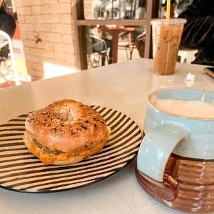 a bagel and a cup of coffee