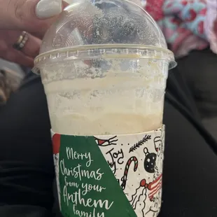 Iced white chocolate mocha with whipped cream