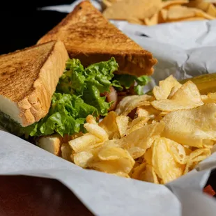 a sandwich and chips