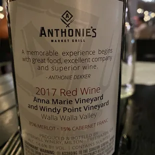 Anthonie&apos;s private label wine