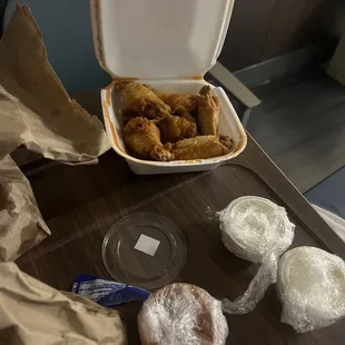 The wings are supposed to be plain and have the hot sauce on the side just like the mild is here in the picture. As well as my big ranch.