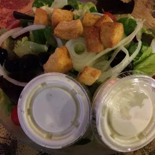 Garden salad with blue cheese dressing