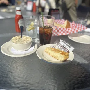 Cup of Clam Chowder and the free bread.