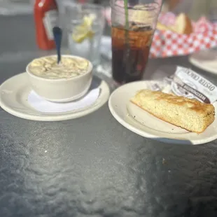 two plates of food on a table