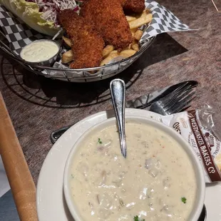 Clam chowder and Fish&amp;Chips