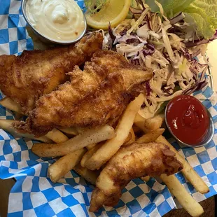 Lingcod in Tempura batter, slaw and fries