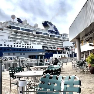 Cruise ship docked.